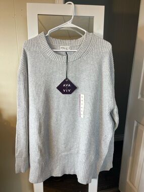 Ava & Viv Light Gray Ribbed Crewneck Sweater